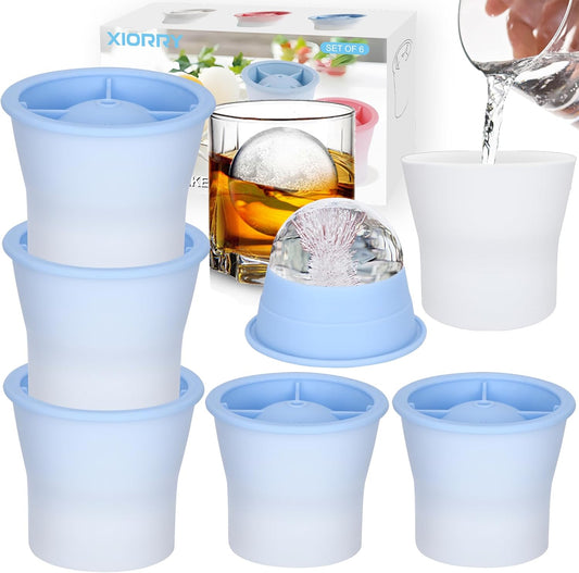 Round Ice Cube Molds 6 Pieces, Silicone Sphere Ice Mold Maker, Stackable Easy Release Circle Ice Cube Mold with Lids, Spherical Ice Makers with Lids for Whiskey, Cocktails, Bourbon, and Drinks