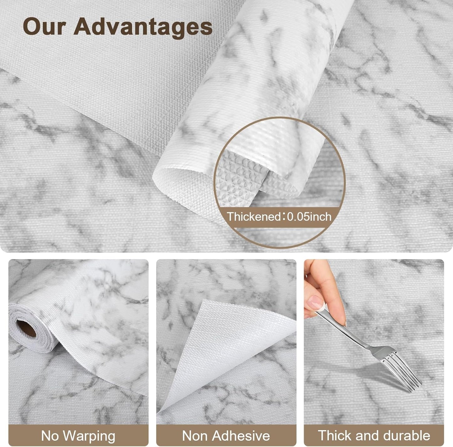 OcePor Non-Adhesive Drawer and Shelf Liner 12IN x 30FT，Non Slip Cabinet and Cupboard Liner, Kitchen Cabinet Liners for Shelves, Waterproof Drawer Shelf Liners for Cabinets/Bathroom Cupboard, Marble