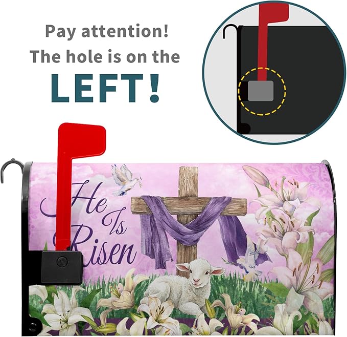 He is Risen Cross Christian Mailbox Cover Magnetic Standard Size 21x18 Inch Spring Easter Letter Box Wrap Religious Lily Floral Sunrise Lamb decorative Dust-Proof Letterbox Covers for Home Garden Yard
