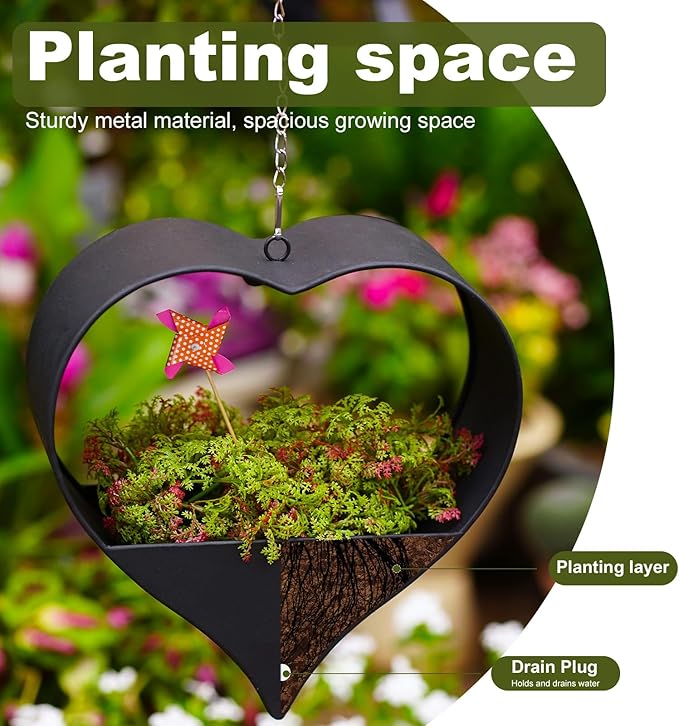 Metal Plant Hangers Indoor and Outdoor: Birthday Gifts for Women Mom Wife Father Garden Lovers - Black Heart Shape Hanging Planters Perfect for Window Wall Living Room Office Decor