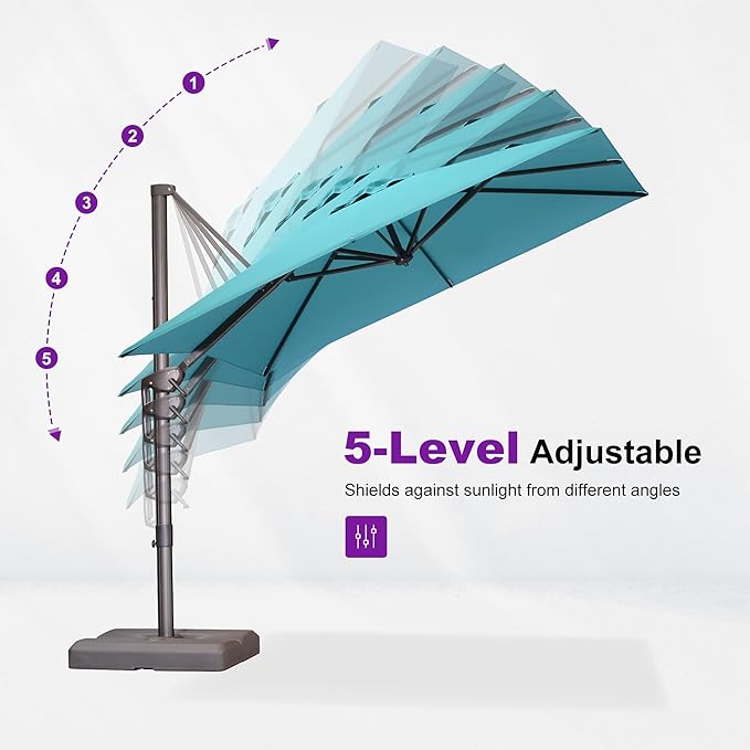 PURPLE LEAF 9 Feet Patio Umbrella Square Cantilever Umbrella Outdoor with 360° Rotation and Aluminum Offset Hanging for Pool Deck Garden Backyard, Turquoise