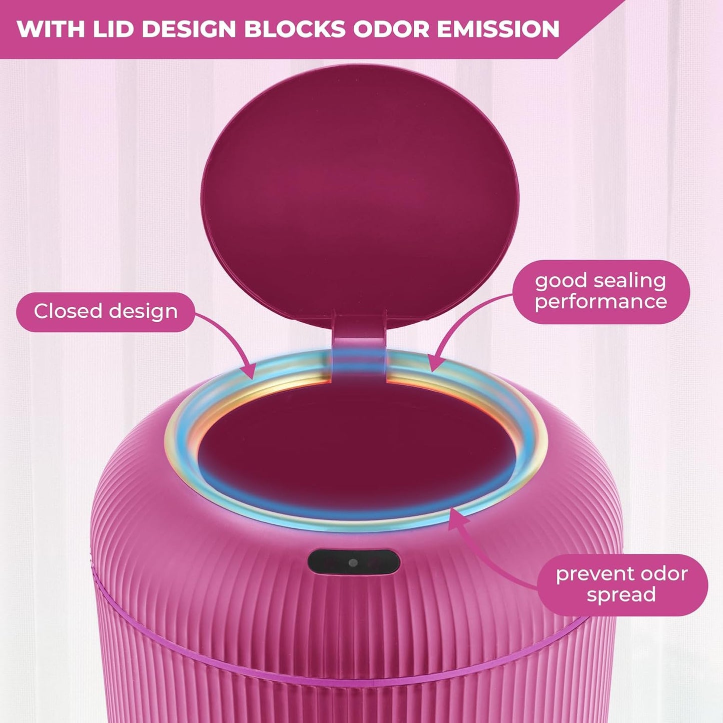 Pukomc Smart Sensor Wastebasket, Convenient and Hygienic Easy to Use, Technology Sensor Waterproof Wastebasket Plastic Trash can for Kitchen, Bathroom, Bedroom, Living Room, Office and Outdoor Pink