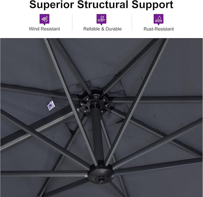 PURPLE LEAF 9 Feet Patio Umbrella with Base Outdoor Cantilever Square Umbrella Aluminum Offset Umbrella with 360-degree Rotation for Garden Deck Pool Patio Light Grey