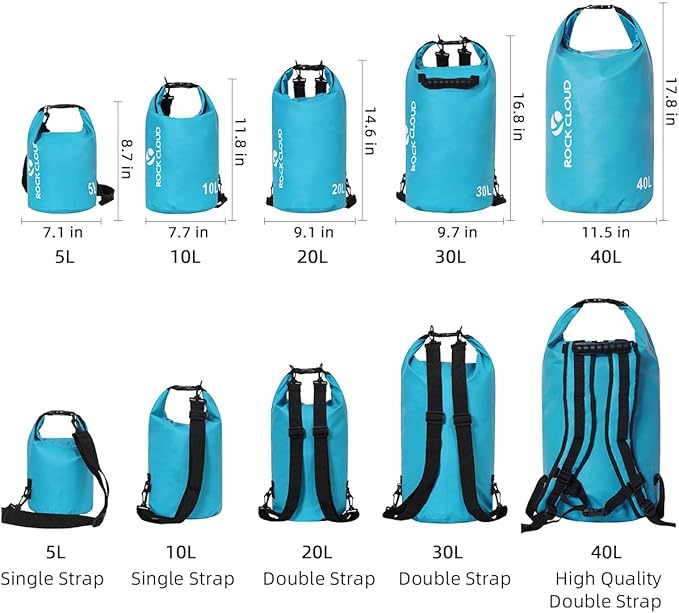 ROCK CLOUD Dry Bag Waterproof 5L Dry Sack for Kayaking Rafting Boating Beach Surfing Swimming Canoe Camping Hiking Fishing Ski, Black