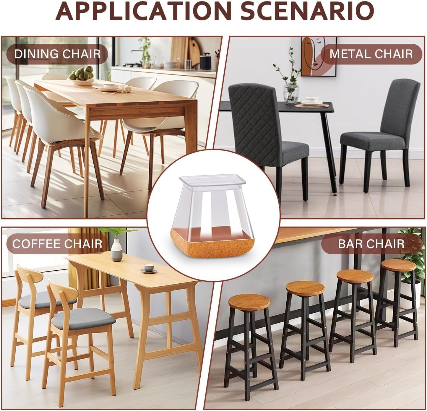 Chair Leg Floor Protectors Chair Leg Protectors for Hardwood Floors Silicone Caps Felt Strengthen Bottom Protection Anti-Scratch Reduce Noise 16 Pack Clear Square XL Fit:1-1/2" to 1-3/4" (38-44mm)