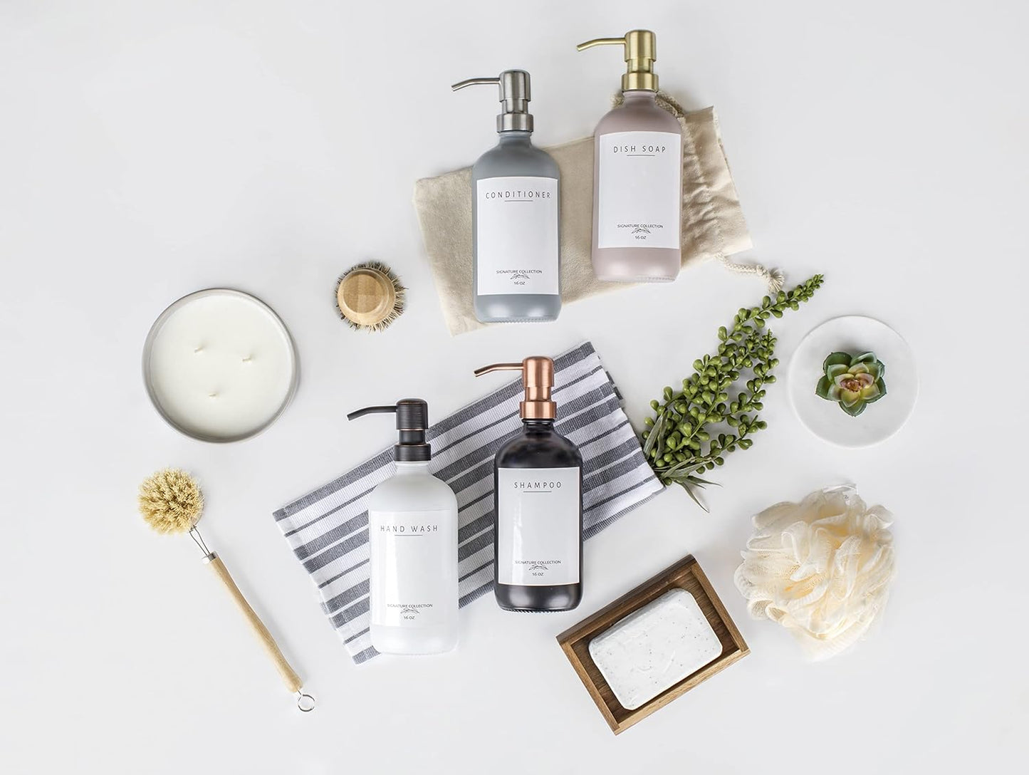 Emerson Soap Dispenser, Dish Soap Dispenser for Kitchen - Soap Dispenser Bathroom Set, Hand Soap Dispenser, Kitchen Soap Dispenser Set, Glass Soap Dispenser with Pump and Labels, 16 Oz, 2 Pack