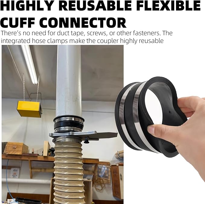 TonGass (2-Pack) 4 Inches Outer Diameter Flexible Hose Cuff Coupler with Integrated 2 Dust Collection Hose Clamps, Rubber Vacuum Hoses Connector