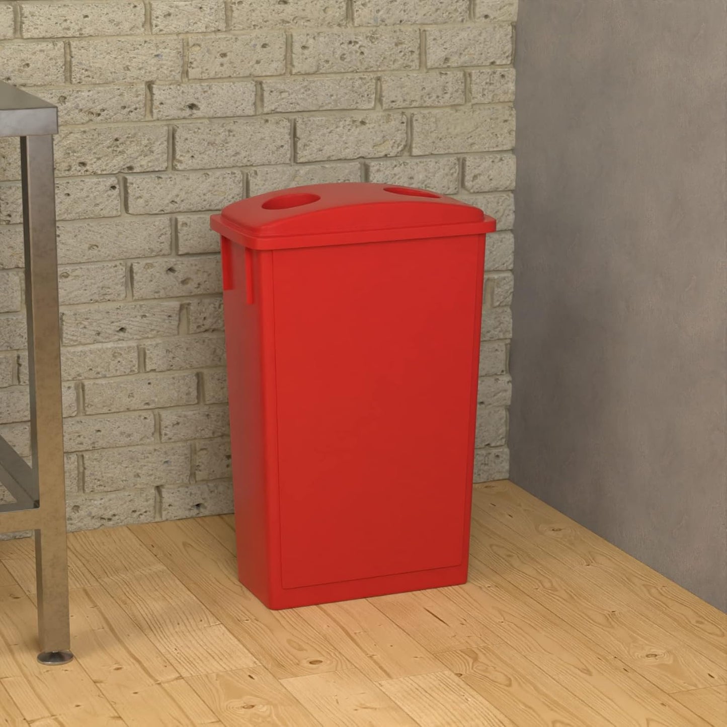 23 Gallon Red Slim Jim Trash Can with Bottle Lid