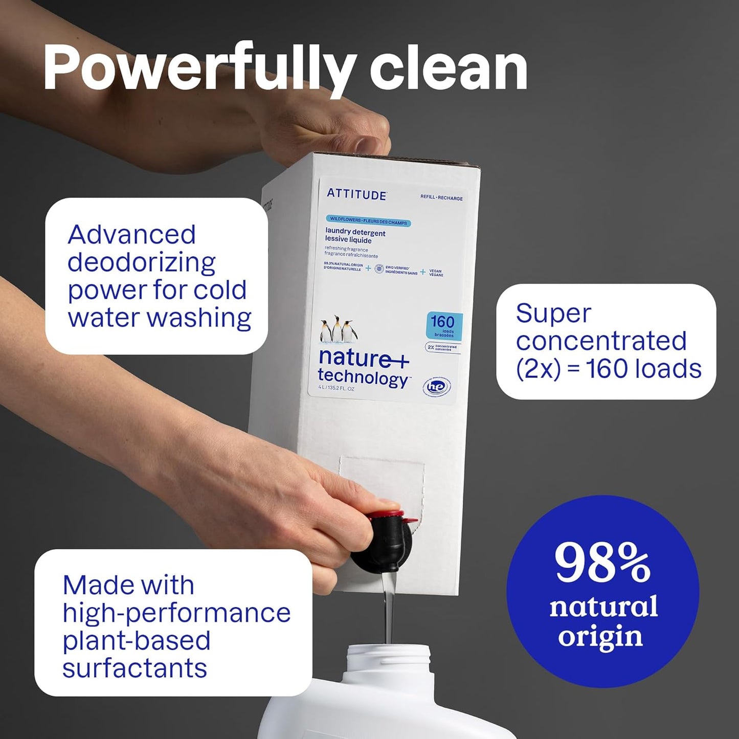 ATTITUDE Liquid Laundry Detergent Refill, EWG Verified, HE Compatible, Plant-Based & Vegan, Natural Laundry Soap, Citrus Zest Scent, 160 Loads, 135.26 Fl Oz