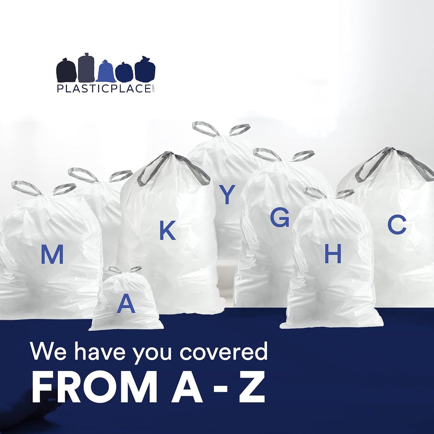 Plasticplace Custom Fit Trash Bags, Compatible with simplehuman Code G (100 Count) White Drawstring Garbage Liners 8 Gallon / 30 Liters, 17.5" x 28"