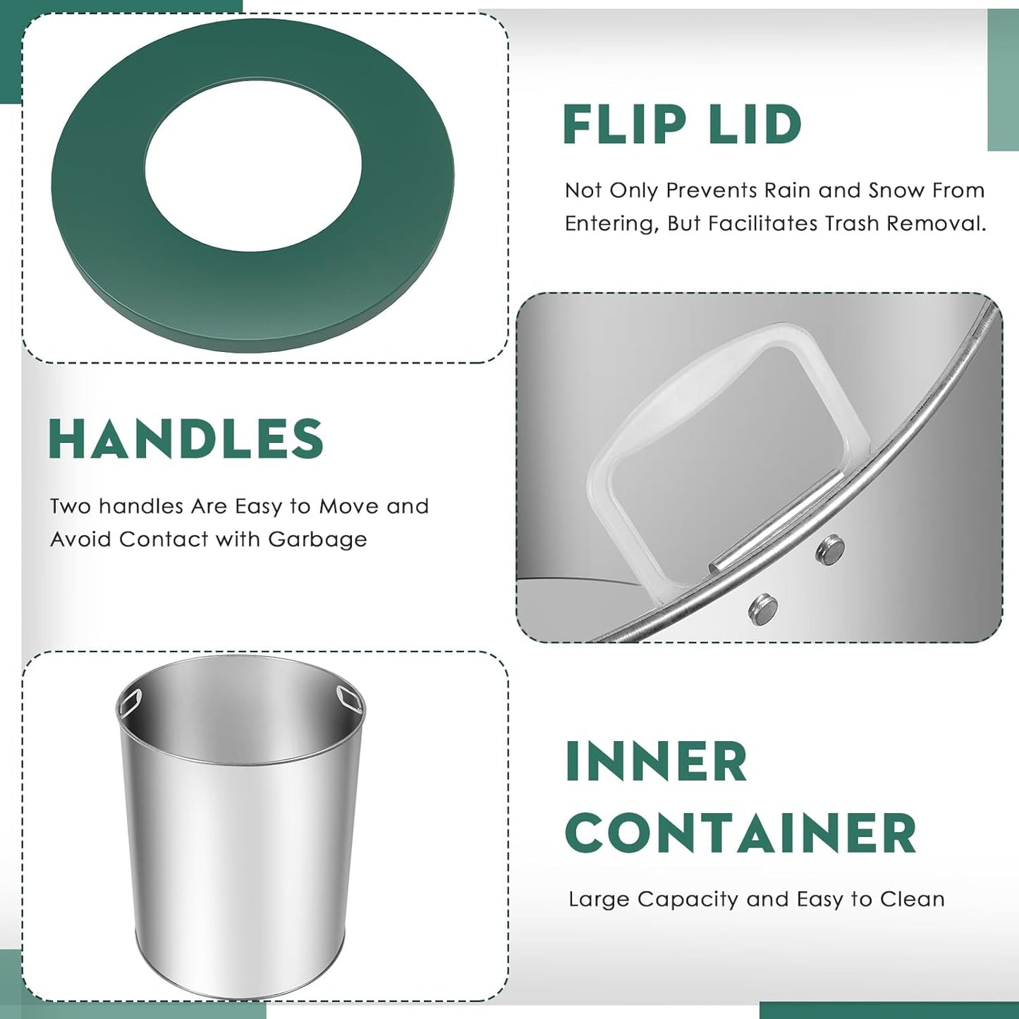 Round Heavy Duty Outdoor Trash Can, Large Metal Slatted Garbage Can for All Weather Resistant, Commercial Garbage Cans, Waste Receptacle in Park, Beach, Patio (Green, Large)