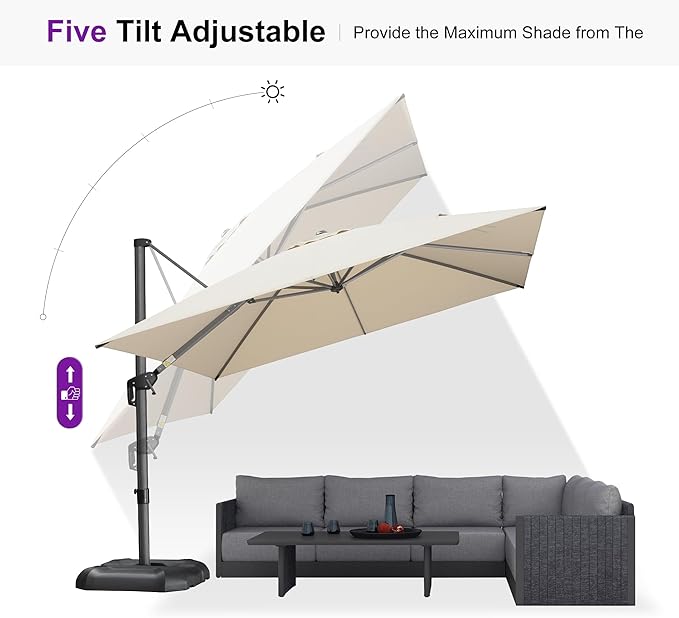 PURPLE LEAF 10 Feet Patio Umbrella with Base Outdoor Cantilever Square Umbrella Aluminum Offset Umbrella with 360-degree Rotation for Garden Deck Pool Patio, Beige