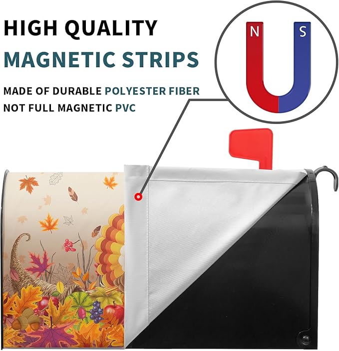 Thanksgiving Turkey Mailbox Covers Magnetic Standard Size 25.5" X 21" Fall Harvest Fruit Letter Post Wraps Cardinal Maple Leaves Decorative Holiday Postbox Covers for Home Outdoor Garden Yard
