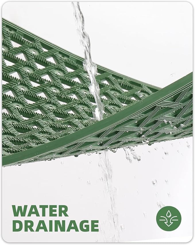 Color&Geometry Door Mat Outside Entrance with Drainage, Rubber Heavy Duty Dirt Trapper Waterproof Outdoor Welcome Mat, Outdoor Mats All Weather for Front Back Door Patio Entryway Entry, 24"X36" Green