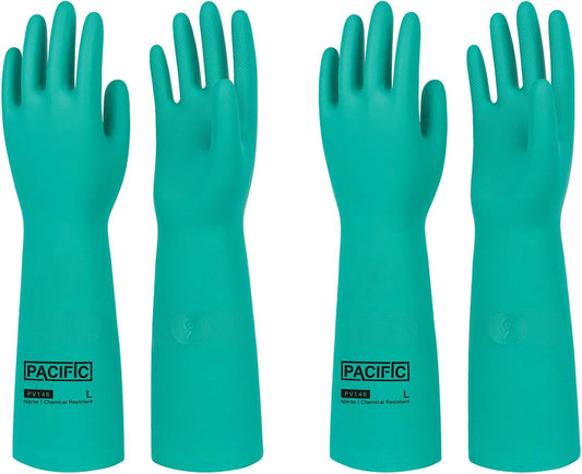 PACIFIC PPE 2 Pairs Chemical Resistant Nitrile Gloves, Resist Household Acid, Alkali, Solvent and Oil, 28 mil, 18", Large