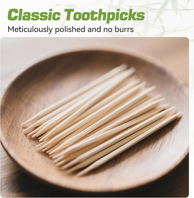 HOPELF Toothpick Holders 1 Pack with 1200 Picks,Round Toothpicks Double-Side Point for Teeth,Food Pick,Appetizers,Cocktails Fruits,Olive&DIY Craft.