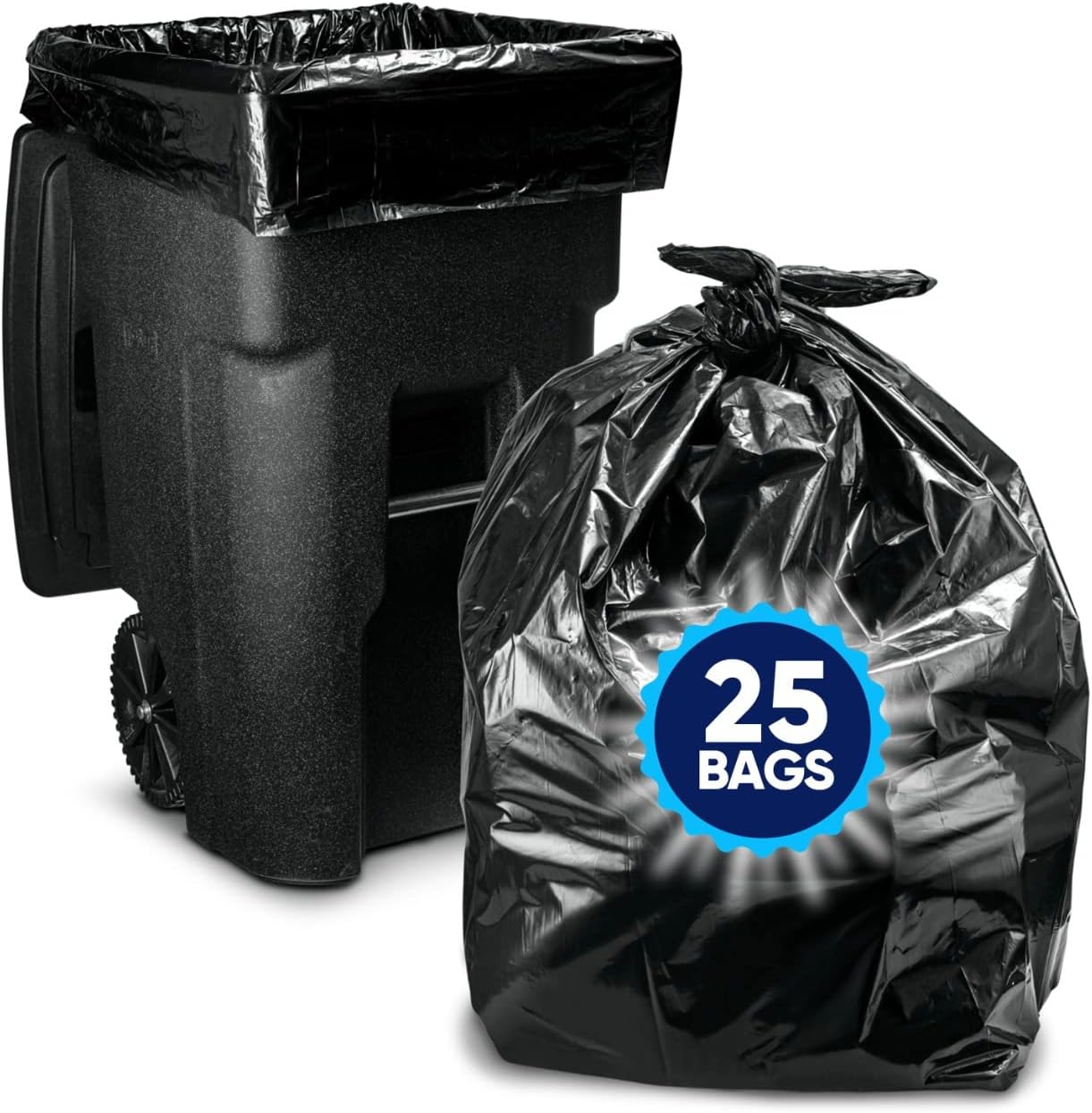 95-96 Gallon Trash Bags Heavy Duty (25 Bags w/Ties Value pack) Extra Large Trash Bags, 90 Gallon, 95 Gallon, 96 Gallon, 100 Gallon