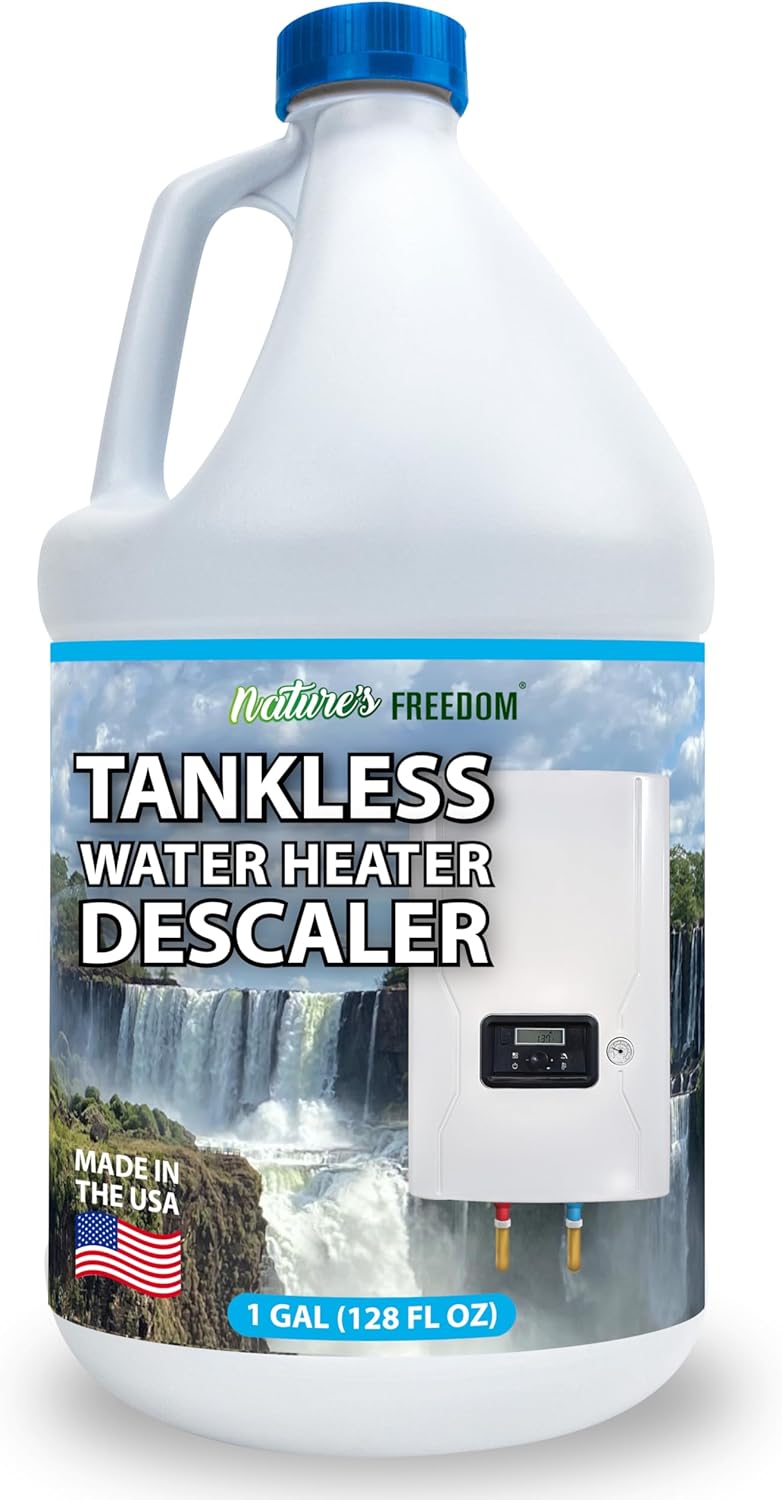 Nature's Freedom Tankless Water Heater Flush Descaler, Gallon (128 oz) – Professional Non-Toxic Descaling Solution, Biodegradable, Made in the USA