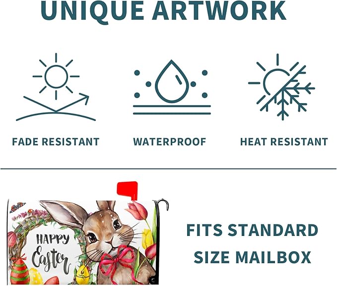 Happy Easter Bunny Magnetic Mailbox Covers Cute Rabbit with Egg Flower Wreath Decorative Mailboxes Wraps Post Letter Box Cover Standard Size 25.5x21In Spring Holiday Decor for Home Outdoor Garden Yard