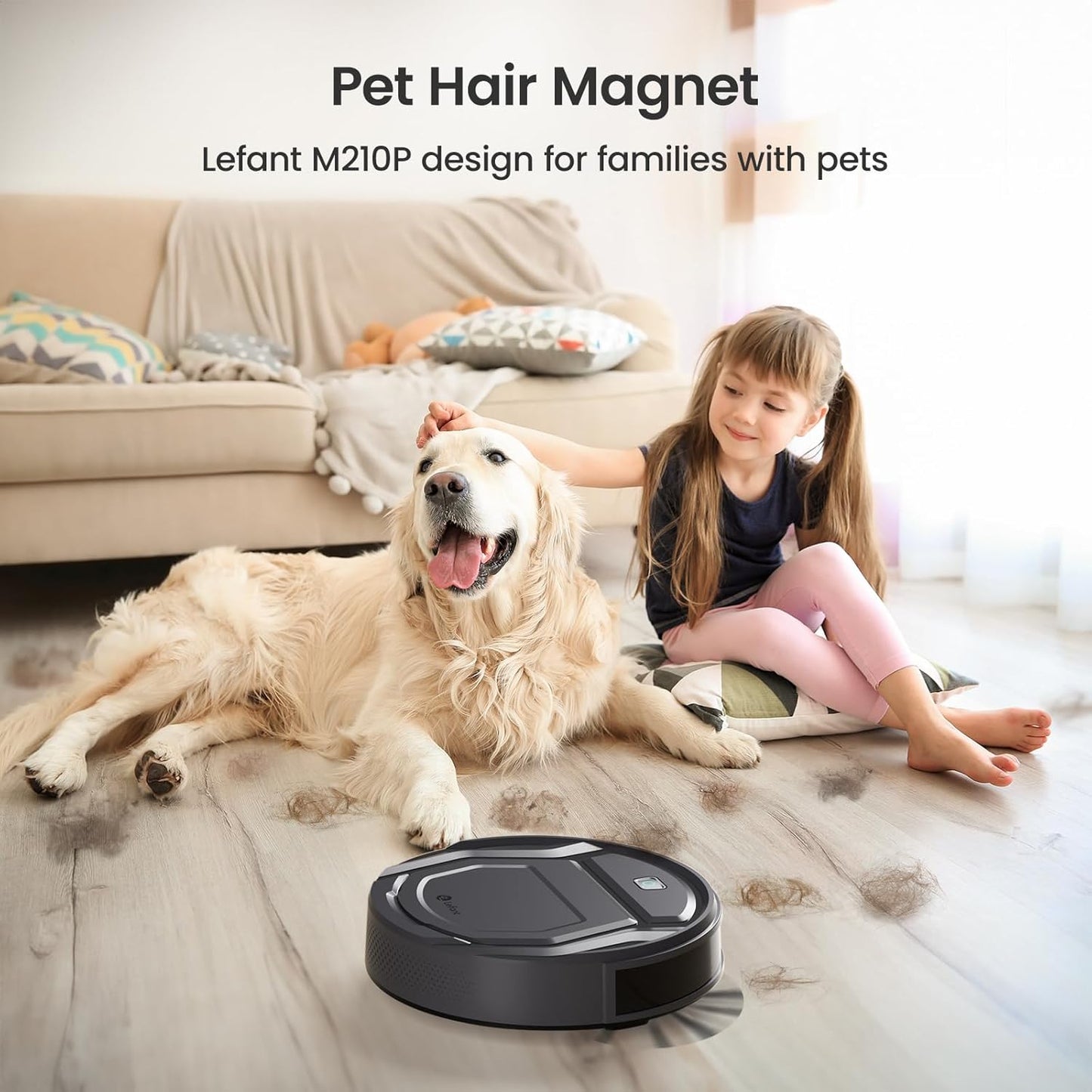 Lefant Robot Vacuum Cleaner M210 Pro,Slim,Quiet,2200Pa Suction,120 Min Self-Charging Robotic Vacuums, Freemove 3.0,WiFi/APP/Alexa,6 Cleaning Modes Ideal for Hard Floors Pet Hair Low Carpet,Black