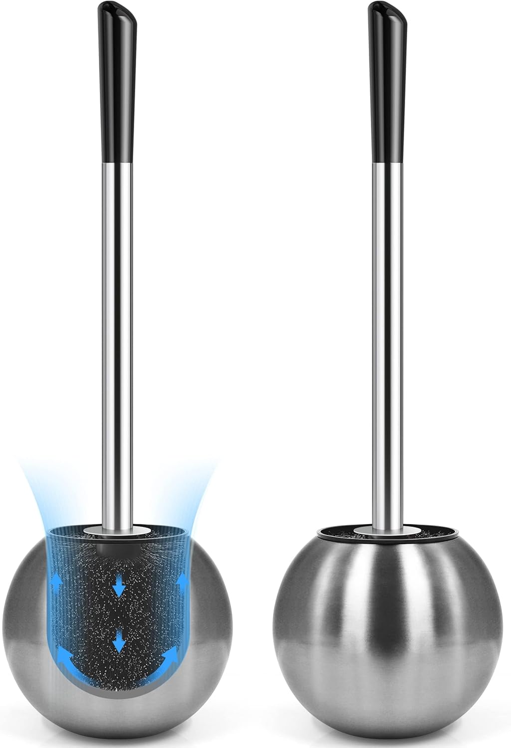 Toilet Brush and Holder 2 Pack, 304 Stainless Steel Toilet Brush with Extended and Durable Comfortable Brush Handle, Toilet Bowl Brush for Bathroom Toilet - Ergonomic, Pratical Durable