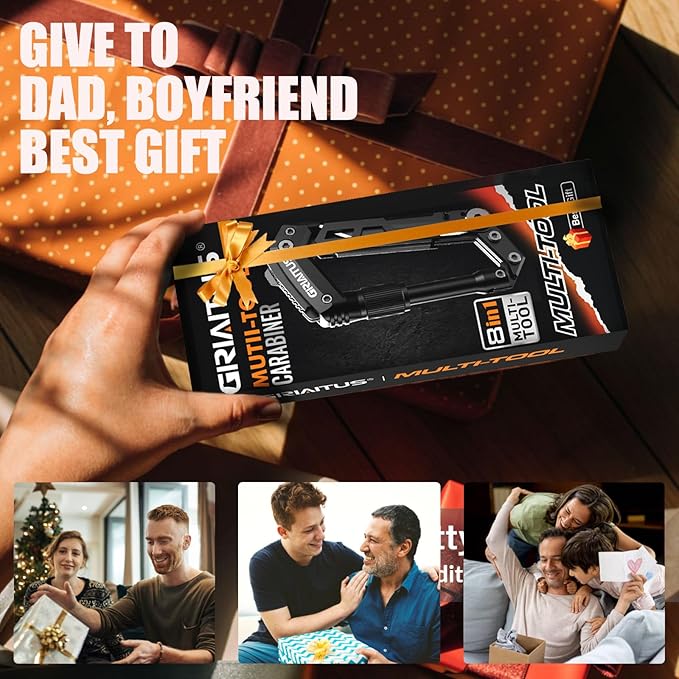 Carabiner Multitool with Pocket Knives, EDC Carabiners, Serrated Knife, Rope Cutter, Screwdriver, Can Bottle Opener, Ruler, Folding Knife for Camping Hiking, Gifts for Men (Blue)