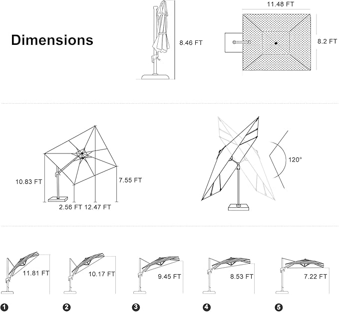 PURPLE LEAF 11.5' X 8' Left-right Tilting Outdoor Patio Umbrella Swivel Offset Cantilever Heavy Duty Rectangle Aluminum Umbrella with UV Resistant for Deck Pool Patio Backyard, Graphite Grey