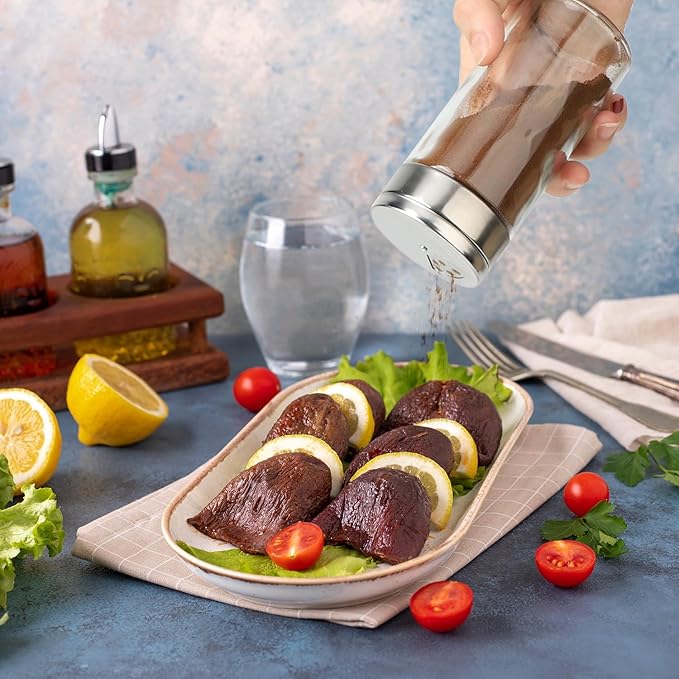 Segarty Spice Jar with Shaker Lids, 6 Pack 6 oz Spice Jars with Adjustable Pour Large Holes for Herbs Grains, Empty Glass Spices Bottles Seasoning Containers Salt Pepper Shakers