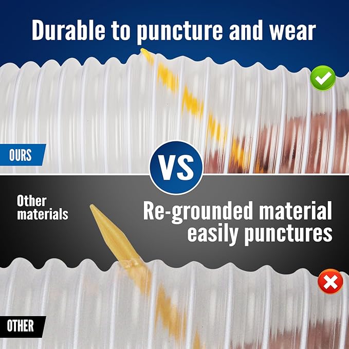 Heavy PVC Dust Collection Hose - 2 1/2" x 20' with Stainless Steel Clamps for Dust Collectors and Shop Vacuums