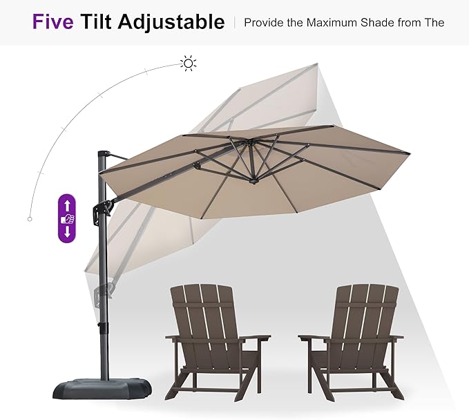 PURPLE LEAF 10 Feet Patio Umbrella with Base Outdoor Cantilever Round Umbrella Aluminum Offset Umbrella with 360-degree Rotation for Garden Deck Pool Patio, Beige