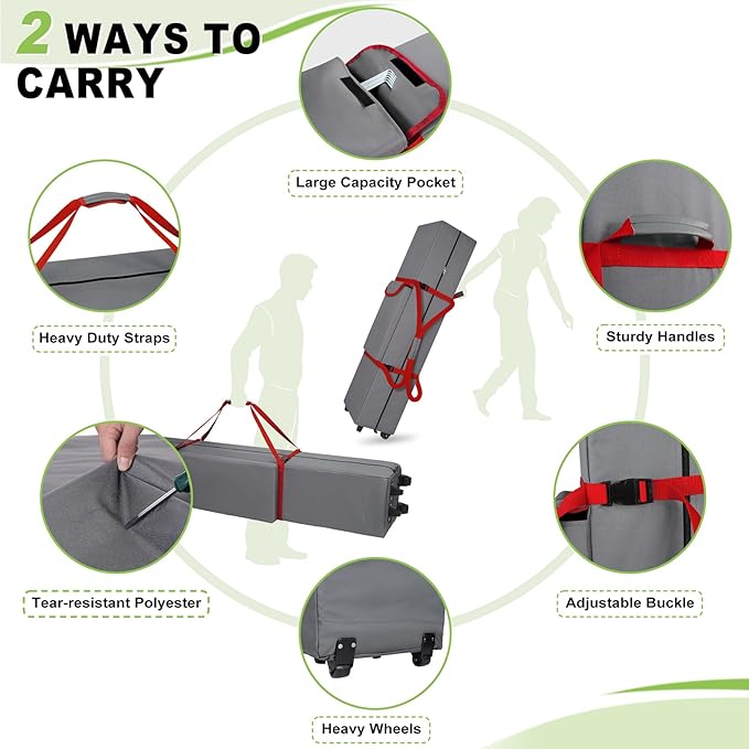 Cuddly Nest Wheeled Canopy Bag Replacement for 10x10ft Pop Up Canopy Tent-Rolling Carry Storage Bag with Sturdy Handles/Buckle Strap and Pocket