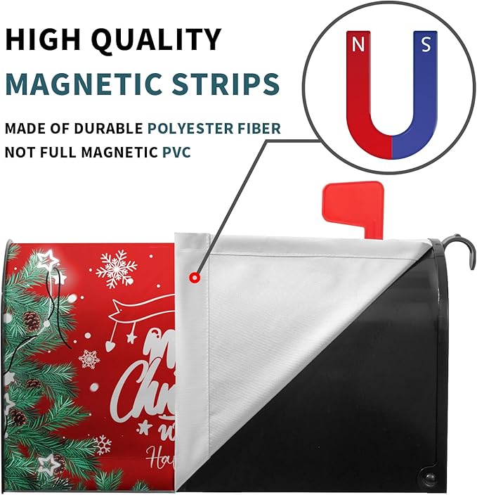 Merry Christmas Mailbox Cover Winter Snowflake Xmas Poinsettia Magnetic Letter Post Box Covers Standard Size 25.5x21 in Decorative for Home Garden Yard