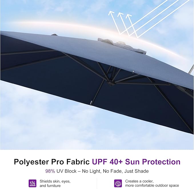 PURPLE LEAF 9' X 12' Left-right Tilting Outdoor Patio Umbrella Swivel Offset Cantilever Heavy Duty Rectangle Aluminum Umbrella with UV Resistant for Deck Pool Patio Backyard, Ocean Slate