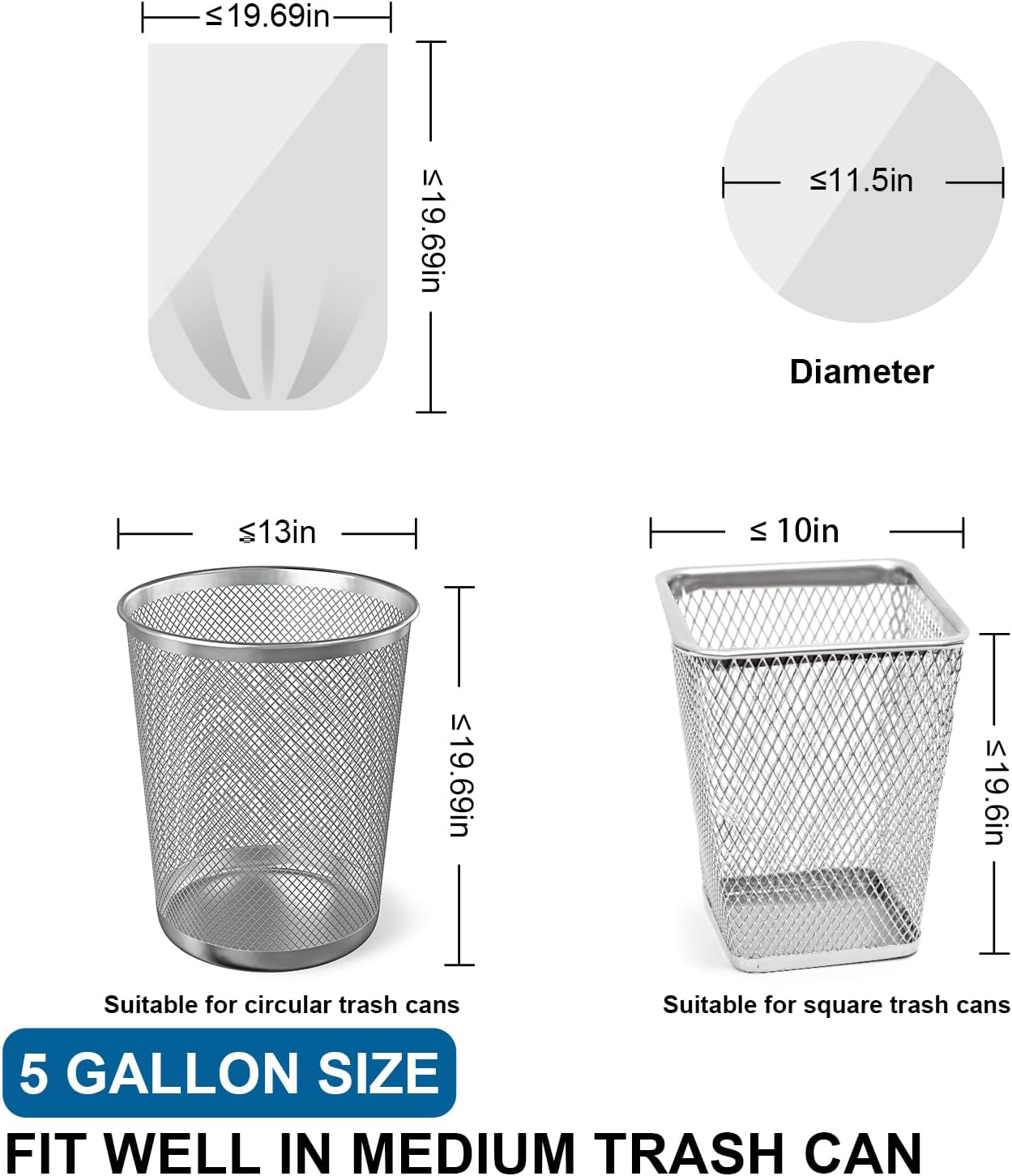 5 Gallon Trash Bags Drawstring 1.1 Mil - 120 Count 18 Liter Small Garbage Bags for Bathroom, Strong Unscented White Plastic Wastebasket Bin Liners for Kitchen Office Toilet and Bedroom