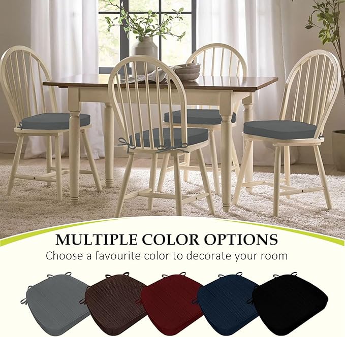 Chair Cushions for Dining Chairs, Indoor Chair Cushions with Ties，Waterproof Chair Pads Set of 6, Dark Grey, 17x16x2.5 Inch