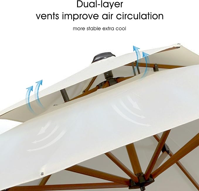 PURPLE LEAF 10' X 13' Double Top Deluxe Wood Pattern Rectangle Patio Umbrella with Base Offset Hanging Umbrella Outdoor Market Umbrella Garden Umbrella, Cream