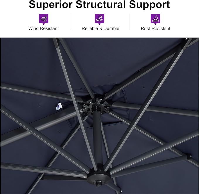 PURPLE LEAF Patio 9 Feet Cantilever Offset Umbrella with Base Outdoor Umbrella with 360-degree Rotation for Garden Deck Pool Patio Navy Blue