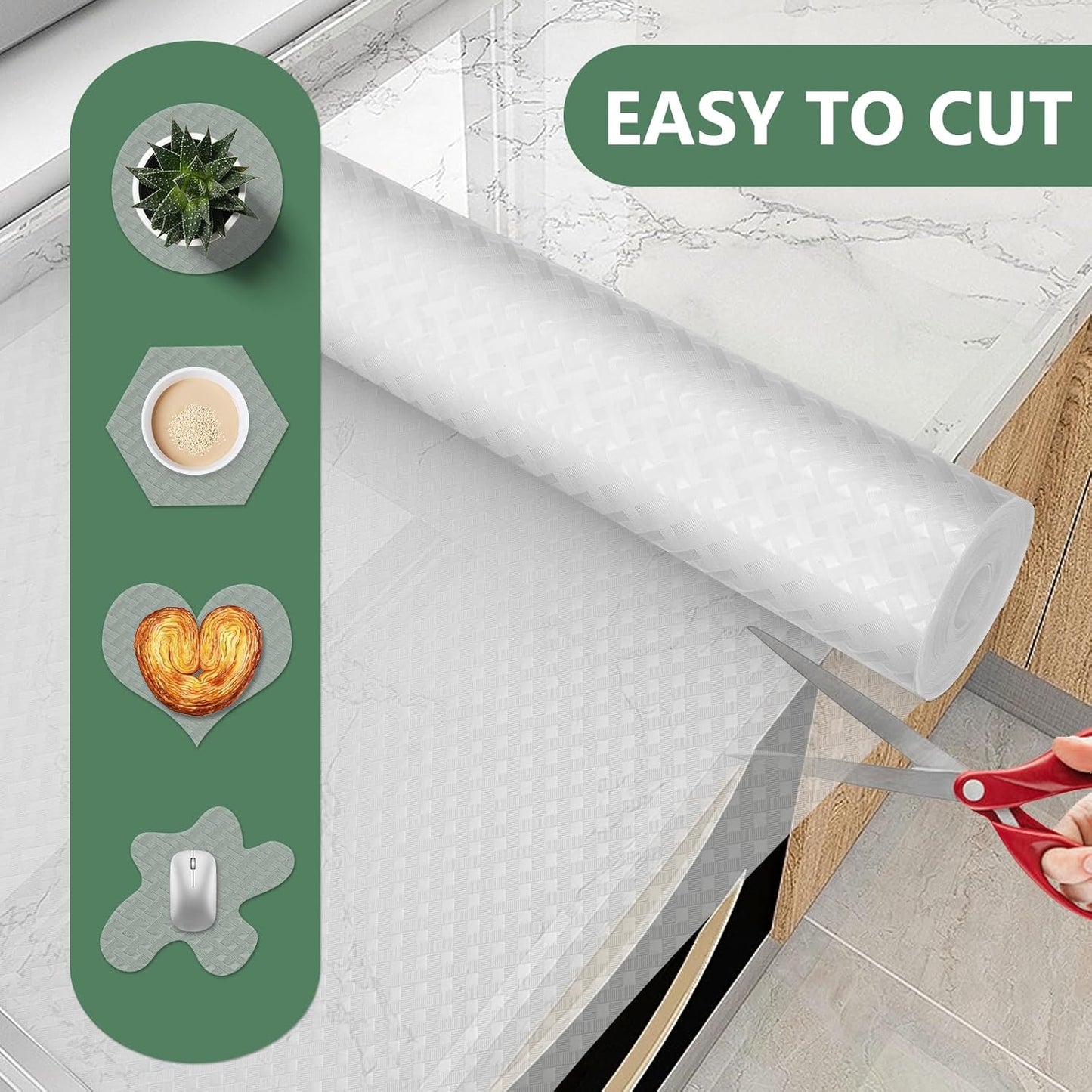 Shelf Liners, Non-Adhesive Drawer Liner, Waterproof & Oil-Proof Kitchen Cabinet Cupboard Liner Plastic EVA Material BPA Free Fridge Liner Mats Paper Protector for Shelves (Clear/24in x 240in)