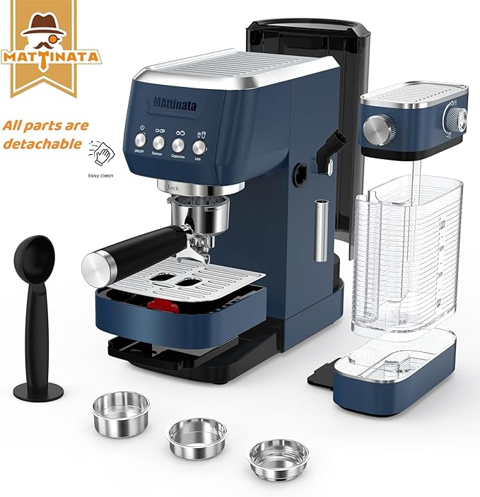 Cappuccino Machine 20 Bar, Professional Espresso Machines for Home and Office with Automatic Milk Frothering System, Barista Compact Latte Maker for Coffee Lovers, Stainless Steel-Blue