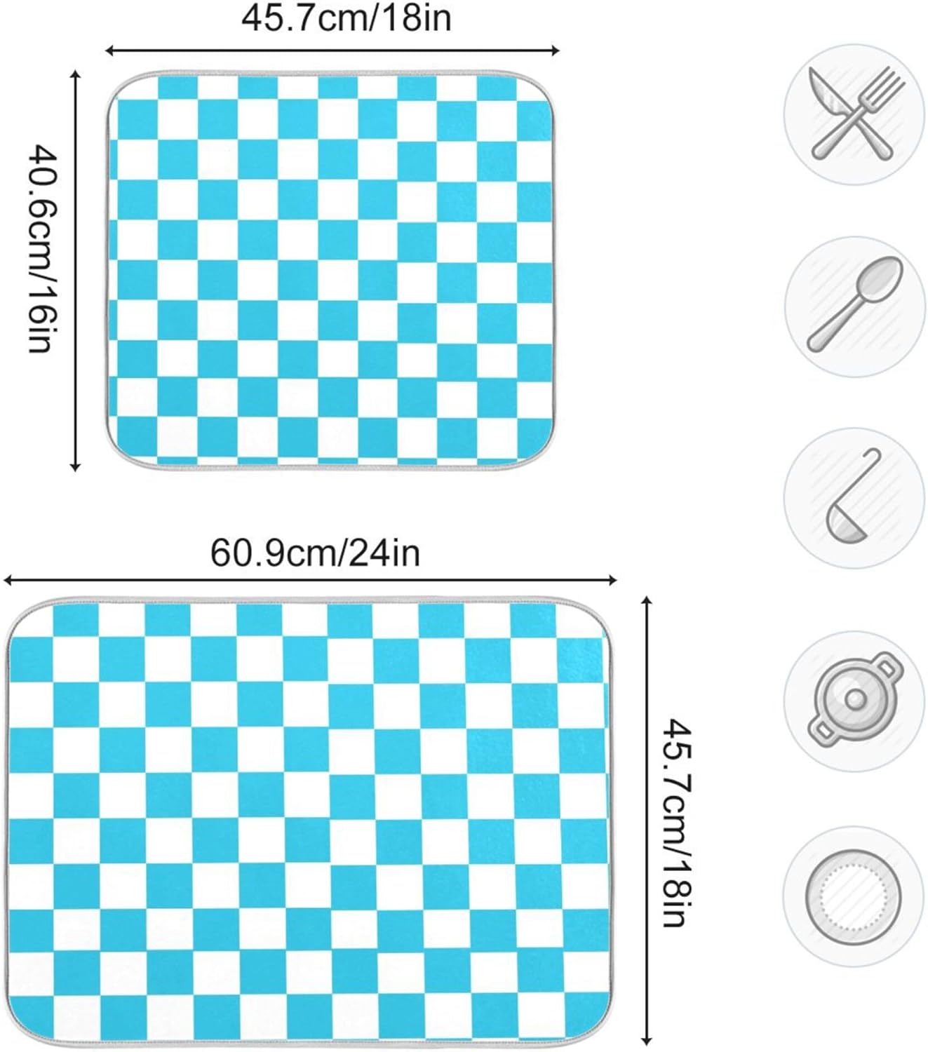 Turquoise Chessboard Dish Drying Mat for Kitchen Countertop 18x24 Teal Plaid Checkered Rectangle Large Drying Mat Reusable Quick Dry Dish Sink Absorbent Mats Easy Clean Decorative Home Essentials