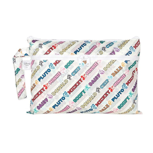 Bumkins Disney Waterproof Wet Dry Clutch Bag for Baby, Travel, Swim Suit, Diapers, Pump Parts, Pool, Gym Clothes, Toiletry, Hook to Stroller, Daycare, Packing Pouch, Zip Bag, Mickey and Friends White