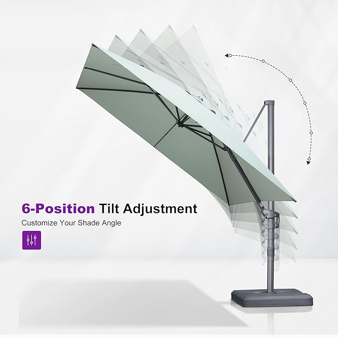 PURPLE LEAF 10' X 13' Rectangle Patio Umbrella Outdoor Large Aluminum Cantilever Umbrella with 3-Year Fade Resistance Recycled Fabric and 360-degree Rotation for Deck Pool Garden, Mint Green