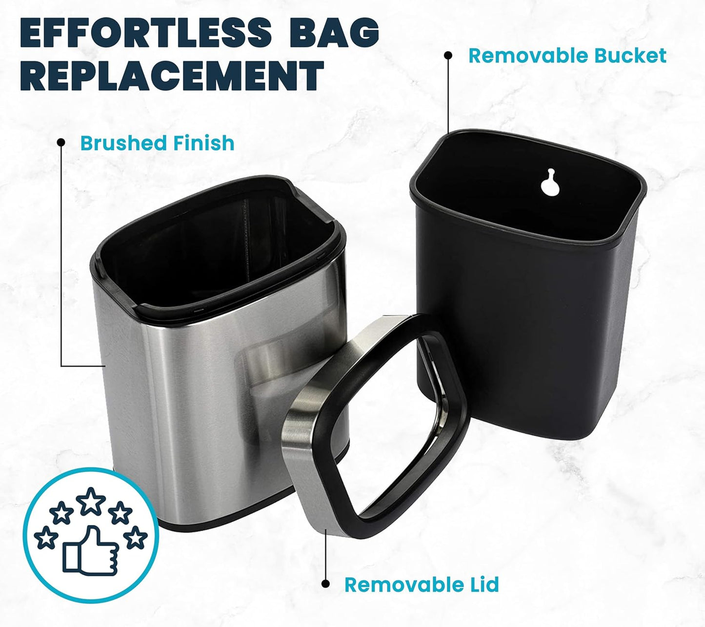 Alpine Stainless Steel Open Top Trash Can 5 Gallon - 20L Garbage Can for Kitchen, Bathroom, Office & More with Removable Bin, Brushed Nickel Finish, Space-Saving Slim Modern Design