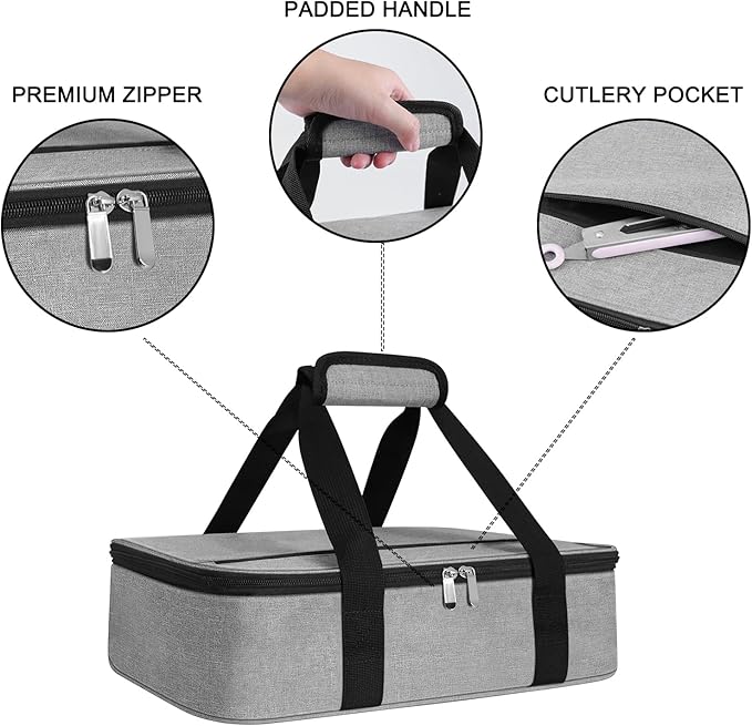 esouler Insulated Casserole Carrier Bag Hot & Cold Food Carrier Bag Lasagna Holder Lunch Bag for Picnics, Parties, Travel, Fits 9 x 13 Inches Casserole Dish-Grey