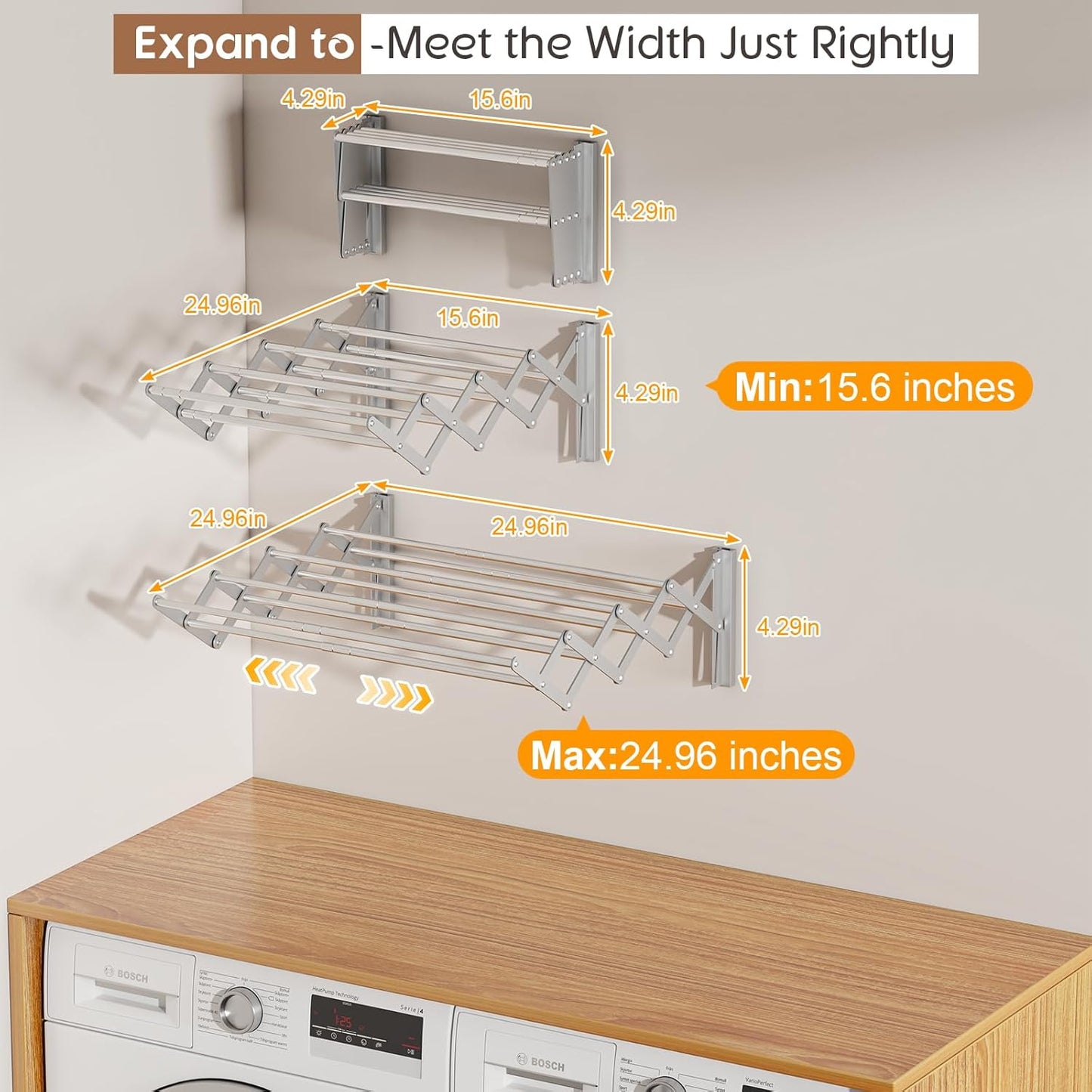 X-cosrack Wall Mounted Clothes Drying Rack, Wide Large Rustproof Retractable Laundry Drying Rack, 8 Bar Space-Saving Aluminium Alloys Clothing Hanger Drying Racks forLaundry