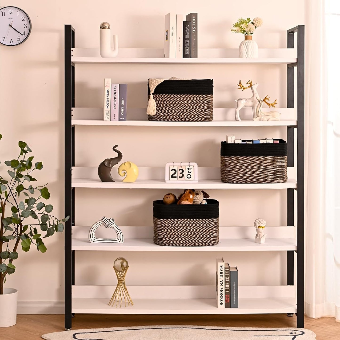 Storage Baskets for Organizing Shelves, Toy Basket for Kid's Room, Woven Cotton Rope Basket for Decor, Organizing Baskets for Bedroom Living Room, 15"x11"x9.5", 3 Packs, Black & Jute