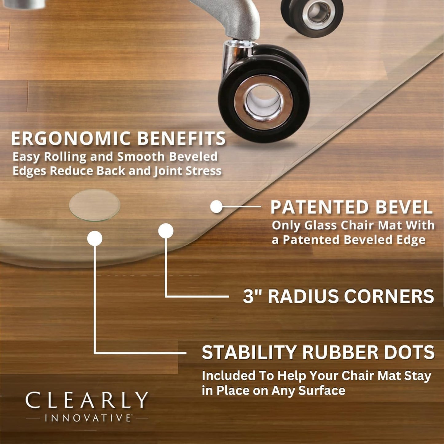 Exclusive Beveled Edge Glass Chair Mat for a Smooth Glide and Easy Roll On/Off by Clearly Innovative, Ultimate Office Chair Mat for Carpet or Hardwood Floor, 42x42