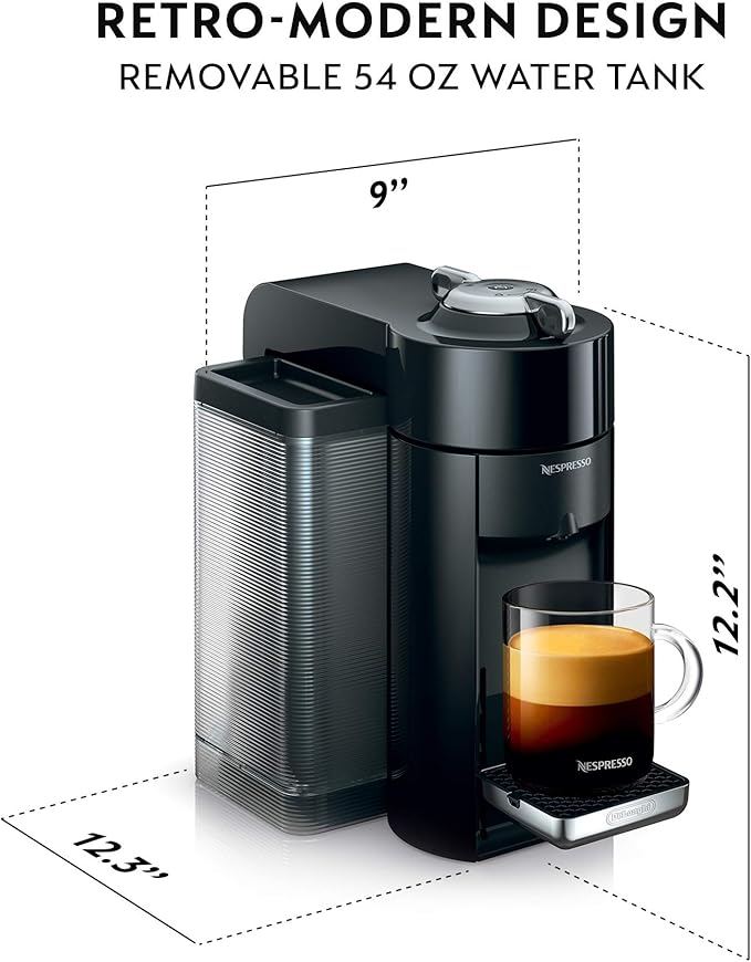 Nespresso Vertuo Coffee and Espresso Machine by De'Longhi with Milk Frother, 236.59 Milliliters, Piano Black
