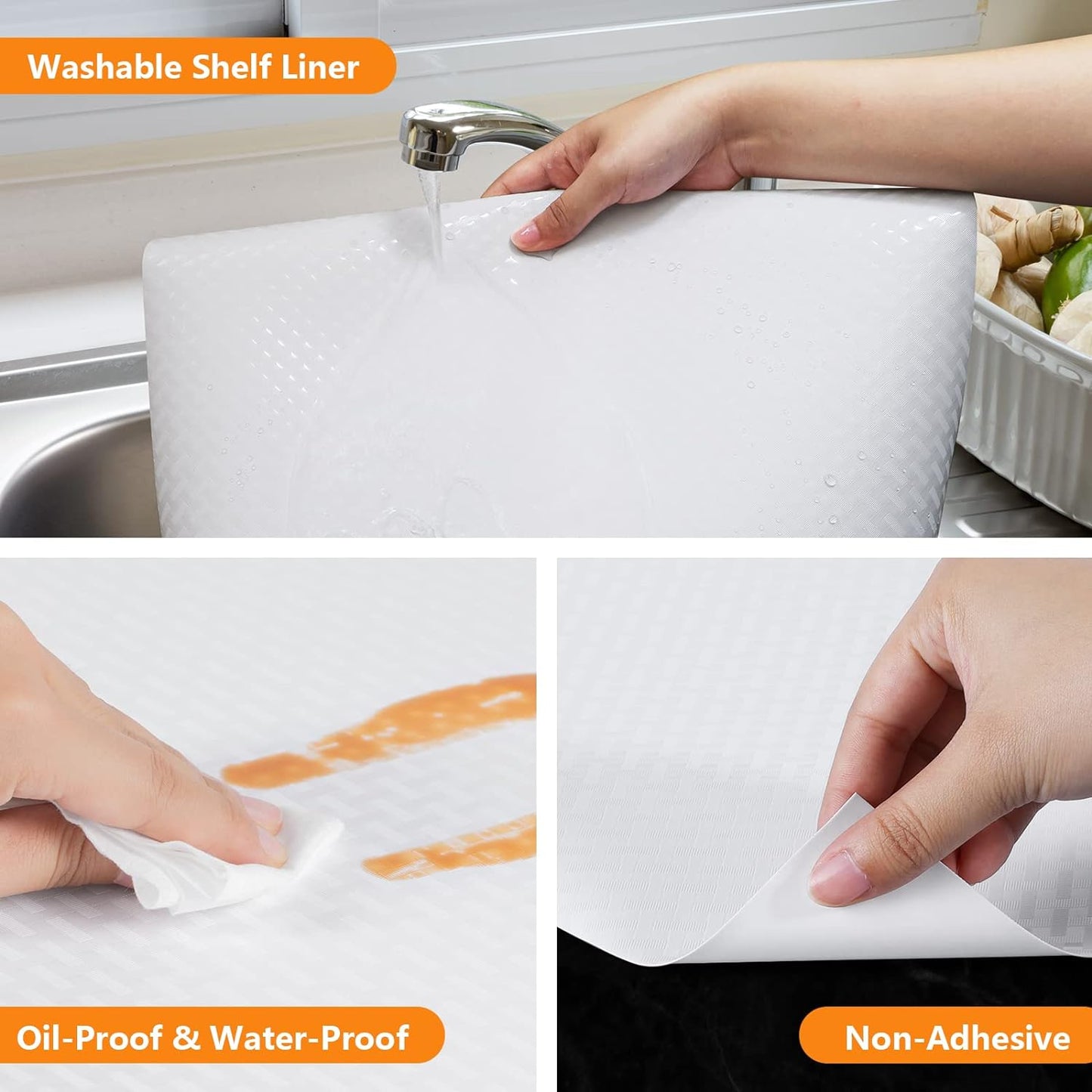 Shelf Liners for Kitchen Cabinets Refrigerator Liners Waterproof & Oil-Proof Kitchen Cupboard Liner Non-Slip Drawer Mats EVA Material Non Adhesive Fridge Liner for Shelves-White 11.8 x 236.2 Inches