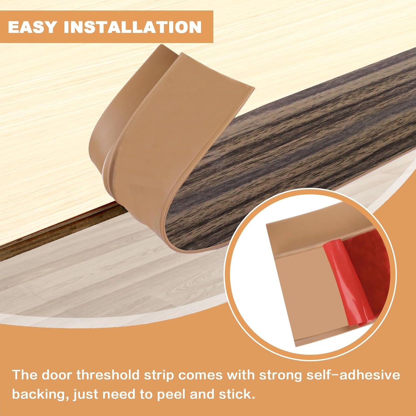 Vinyl Door Threshold Flooring Transition Strip Self Adhesive Carpet Edging Strip for Laminate Doorway Edge Threshold from 1/5" to 2/5" (Grayish Brown Wood Grain, 3.3 Ft)